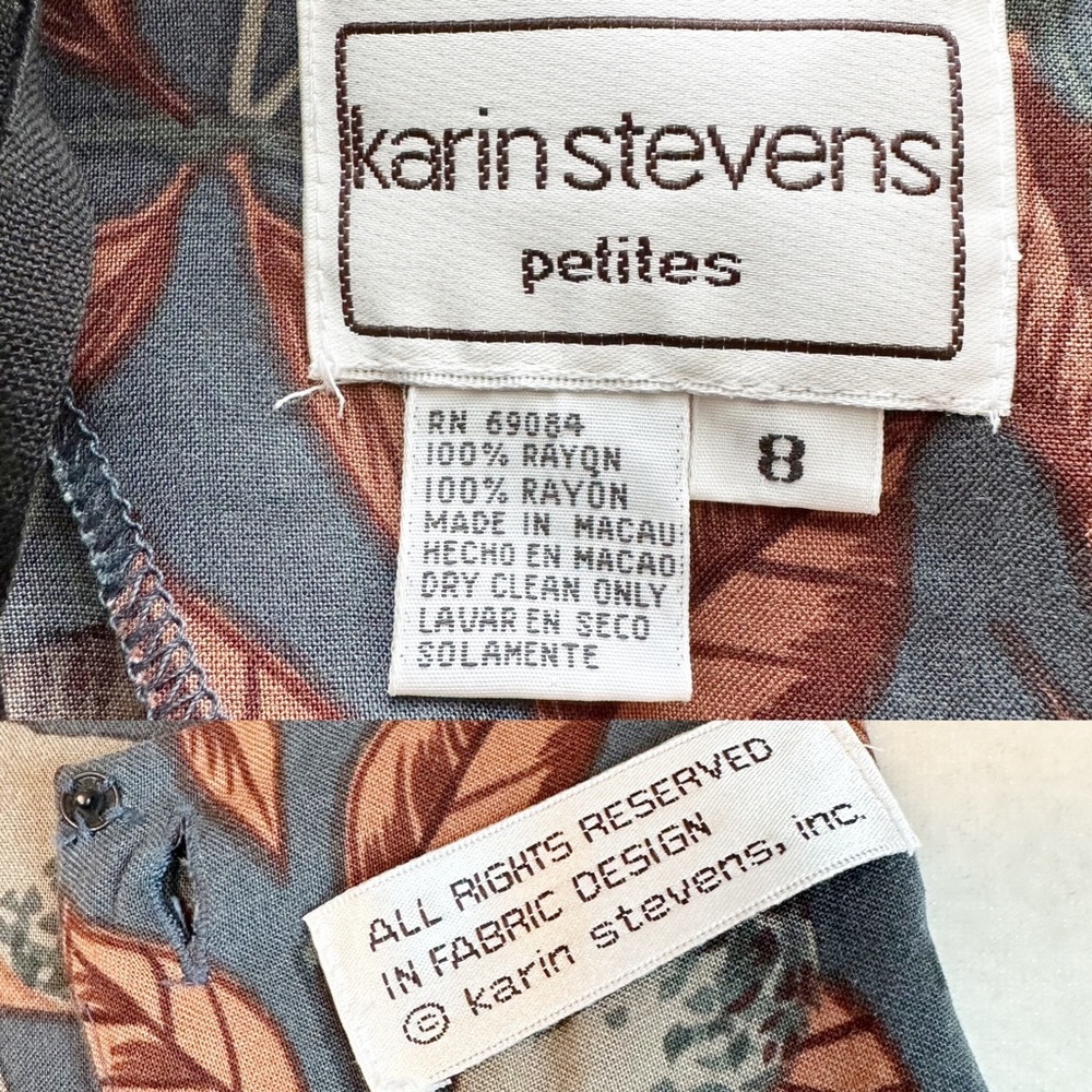 SOLD! Vintage 80's Karin Stevens Green Fruit Pleated A-Line Midi Dress 8 Petite - Picture 16 of 16
